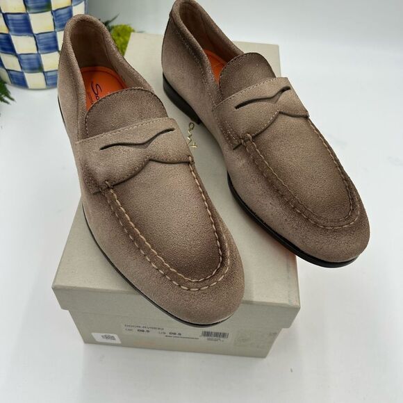 Men’s Santoni Carlos suede Penny loafer size 9.5 made in Italy cobbler soles - Picture 2 of 9